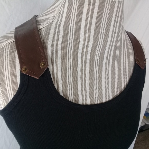 New!Black tank with faux leather straps M/L - Picture 2 of 3